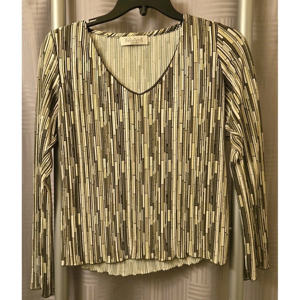 Maria Gabrielle New York Green‎ Striped 3/4 Sleeve Womens Size Medium V-Neck